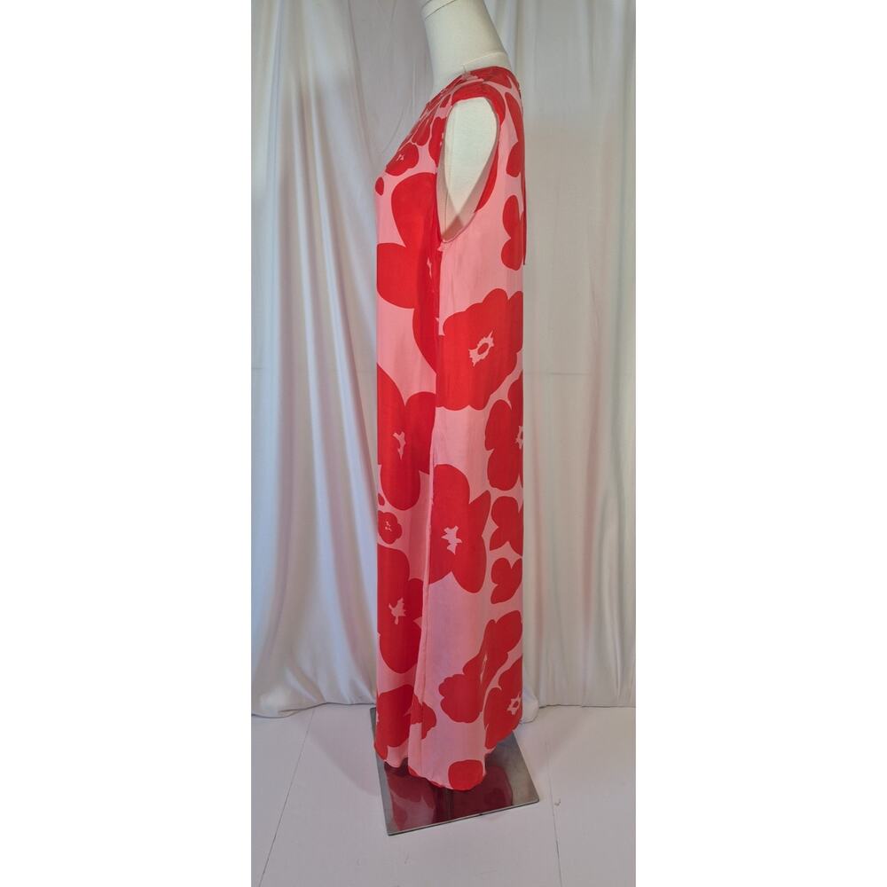 Marimekko Migot Kevättalkoot Cupro Dress Pink Red Floral 36 US 4 6 New - Picture 5 of 9